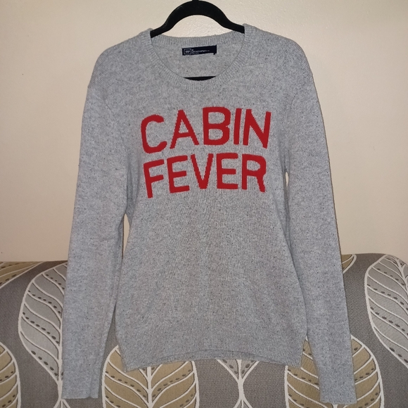 GAP Men's Medium Cabin Fever Lamb'sWool Blend Gray/Red Sweater - Picture 4 of 10